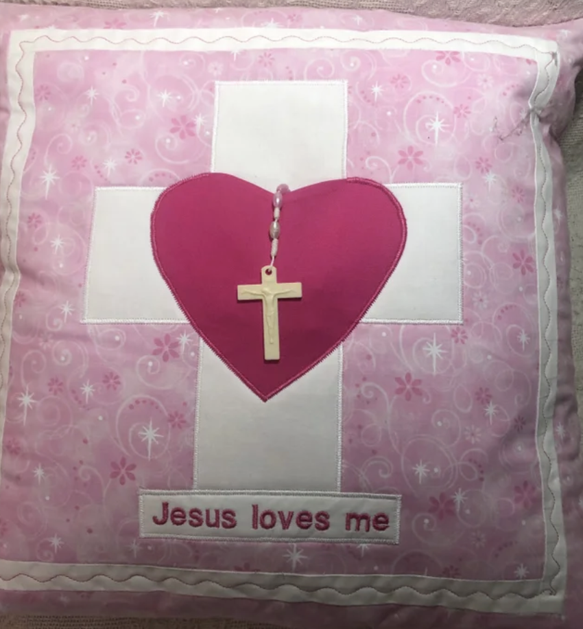"Jesus Loves Me" Prayer Pillow and Rosary - Image 3