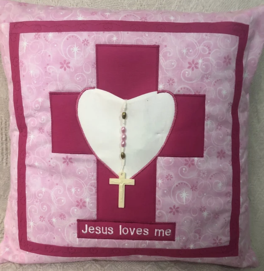 "Jesus Loves Me" Prayer Pillow and Rosary - Image 2